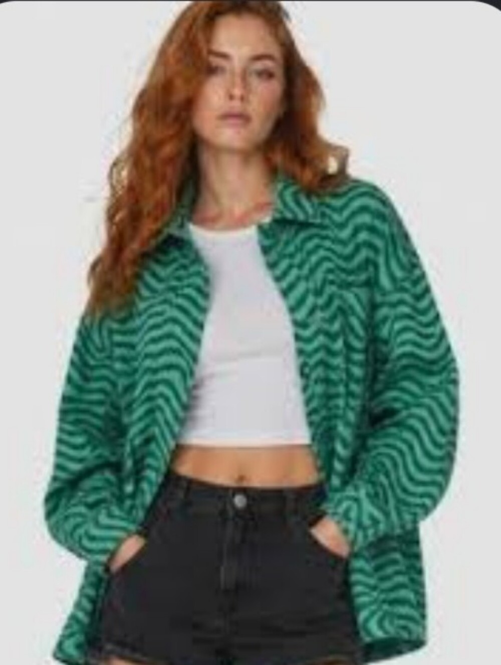Wild Fable Green Wave-Print Women's Jacket Nwts Size XXL